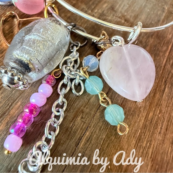 Alquimia Silver and Pink quartz heart Charm Bracelet - Picture 2 of 3